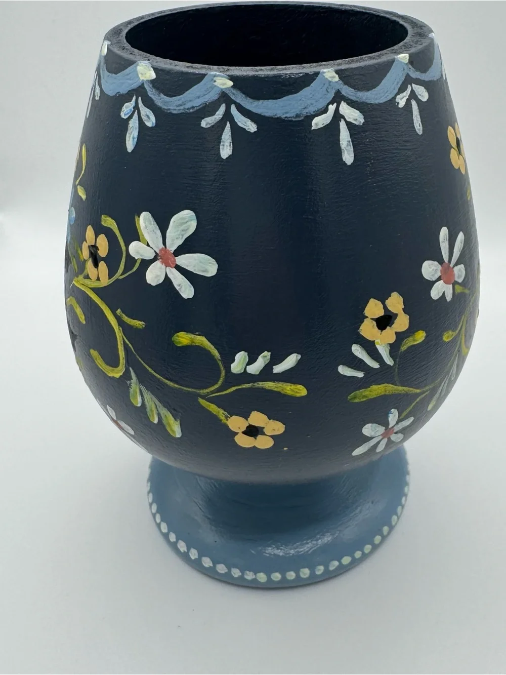 Vintage West German Painted Wooden Goblet Vase Alfreid Mages Aurachtal Folk Art